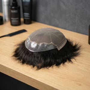 Prothèse capillaire pour hommes en cheveux naturels, base en dentelle, style lisse, densité 100, cheveux indiens Remy, base mono, nœuds invisibles, design central - Product Image 4