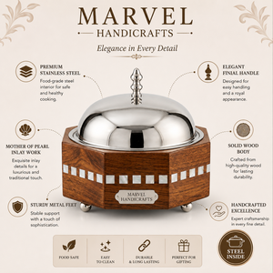 Marvel Handicrafts Wooden Mother of Pearl Inlay Casserole | Stainless Steel Inner Bowl | Premium Insulated <b>Food</b> <b>Server</b> | Luxury - Product Image 5