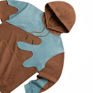 Sweat-shirt à capuche patchwork pour homme, coton lourd de qualité supérieure, coupe oversize, style streetwear, couleurs contrastées - Product Image 4