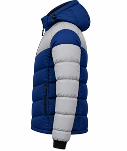 Chaqueta acolchada con capucha para hombre, color azul grisáceo, con bloques de color, informal, cortavientos, de poliéster, con cierre de cremallera, corte regular. - Product Image 4