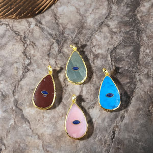 40x25mm Pendentif double pierre avec bélière Collier en cuivre galvanisé Charms Fashion Gemstone Jewelry Gift - Product Image 1