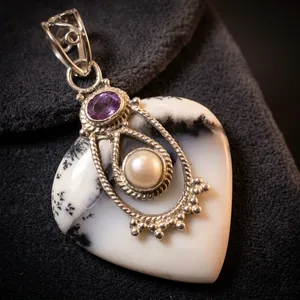 925 Sterling Silver Dendrite Agate Pendant Handmade Natural Gemstone Pearl Amethyst Statement Jewelry for Women - Product Image 3