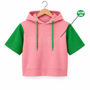Sudadera Corta con Capucha de Color Rosa y Verde de la Hermandad de la Sororidad Cosh International, Sudadera Informal de Manga Corta con Logotipo Personalizado - Product Image 1