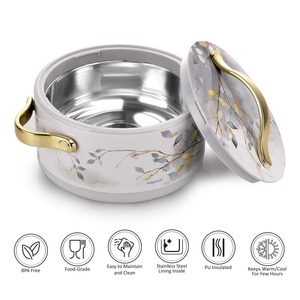 Casserole en argent à motif floral avec couvercle à poignée dorée, bol isotherme pour le stockage des aliments, pour la cuisine, la salle à manger, le service et les cadeaux - Product Image 6