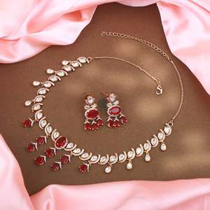 Triana Polki Designer Necklace Set-Gold Plated Zircon Vintage Wedding Jewelry - Product Image 2