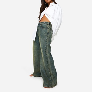 Jean en denim pour femme, polyester/coton, respirant, style vintage, taille haute, jambe large, pantalon de bureau, nouvelle collection été 2026 - Product Image 1