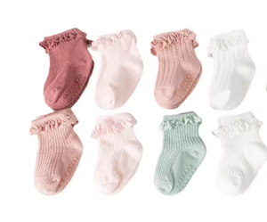 Calcetines Antideslizantes de Algodón Rosa para Bebés Niñas de 0 a 6 Meses, Calcetines de Silicona para Primavera y Otoño - Product Image 1