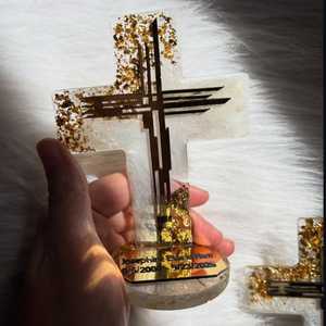 Customized Epoxy Resin Cross Sculpture with <b>Gold</b> Leaf Handmade Letters Art Piece Wedding Josephine Elaria Nast Memoria - Product Image 6