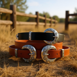 Cintura in vera pelle con fibbia argentata 3x100 cm, stile western alla moda per donna e uomo - Product Image 3