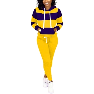 Conjunto Deportivo Ligero y Transpirable para Mujer, con Capucha, Manga Larga, Informal, para Invierno, de Poliéster/Algodón, Amarillo Marino, Pantalones con Cordón - Product Image 6