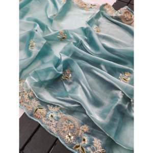 Saree แฟนซีที่มีหลายดอกเขียนโค้ดและเลื่อมทำงานเครื่องประดับอื่นๆของชาติพันธุ์ - Product Image 6