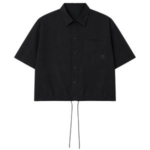 Camiseta de nailon para hombre con cordón, manga corta, ligera, informal, utilitaria, color negro sólido, corte relajado, suministro al por mayor OEM - Product Image 1