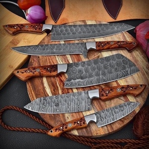 Handmade Damascus Steel Chef <b>Knife</b> <b>Set</b> 5-Piece Wood Handle Polished Blade <b>Sharp</b> Survival Utility <b>Knives</b> By A&M Enterprises - Product Image 4