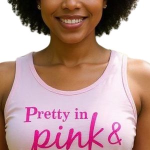 Pink Women's Racerback Tank <b>Top</b> with Pink and Green Graphic Text Print Sleeveless Casual Summer Fitness Vest Soft Lightweight - Product Image 3