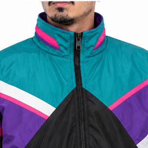 Chaqueta Cortavientos Retro para Hombre con Bloques de Color, Chaqueta Deportiva con Cuello Alto y Cremallera Completa, Ligera, para Correr y Entrenar al Aire Libre - Product Image 6