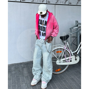 Sudadera con capucha y cremallera Sun Fade unisex, corte holgado, estilo moderno, rosa, forro polar, ecológica, con bolsillo - Product Image 6