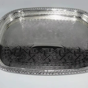 Moroccan Metal Tea Serving Tray Elegant Wedding Charger Plate <b>Tableware</b> - Product Image 1