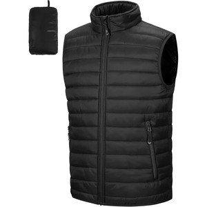 <b>Men</b> Winter Puffer <b>Vest</b> Sleeveless Quilted Windproof Zip Up Warm Casual Outerwear <b>Black</b> Stand Collar - Product Image 1