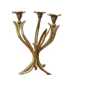 Candelabro de Hierro Antiguo con Acabado en Latón, de 3 Brazos, Diseño de Tulipán, Portavelas de Metal, Hecho a Mano, Duradero, Vintage, para Bodas, Pascua - Product Image 1