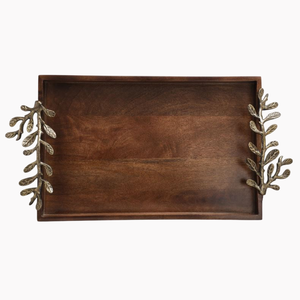 Classic Rectangular Mango Wood <b>Tray</b> With Lotus Broach Food <b>Snacks</b> Serving <b>Tray</b> Noodle Bowl Serving <b>Tray</b> For Wholesale Suppliers - Product Image 1