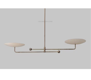 Lustre linéaire moderne du milieu du siècle, en laiton antique, double disque, luminaire de plafond minimaliste, 2 lumières, style italien - Product Image 6