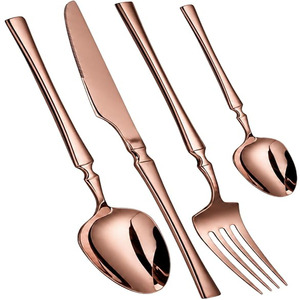Gold Plated Flatware Set With Floral Design <b>Knife</b> Fork Spoon Dishwasher <b>Safe</b> Wedding Use - Product Image 6