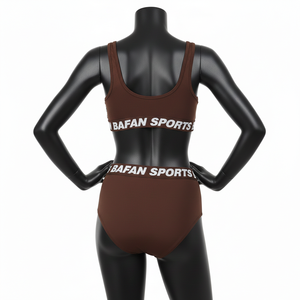 ชุดบิกินี่ผู้หญิงแบบพรีเมียม ผ้าโพลีเอสเตอร์ผสมสแปนเด็กซ์ สีน้ำตาลส้ม ลายพิมพ์แบบซับลิเมชั่น พร้อมโลโก้สั่งทำพิเศษ - Product Image 2