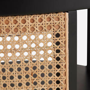 Modern Light Luxury Solid <b>Wood</b> <b>Round</b> <b>Coffee</b> <b>Table</b> With Natural Rattan Side Panels and Open Storage For Living Room Apartment - Product Image 3