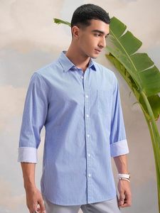 Camisa a rayas de corte ajustado para hombre Highlander, mangas largas, camisas elegantes para uso diario para hombre - Product Image 2