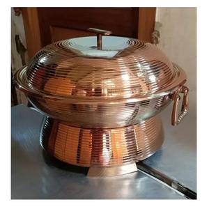 Plat à chafing en cuivre martelé fait main avec support, chauffe-plats rond pour buffet, idéal pour hôtels, mariages et traiteurs. - Product Image 5