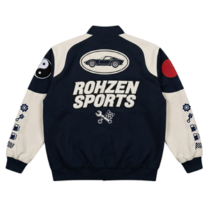 Racing <b>Jacket</b> Embroidered Patch Letterman <b>Bomber</b> <b>Jacket</b> Snap Button Streetwear Motorsport Team Wear Windproof Unisex - Product Image 2