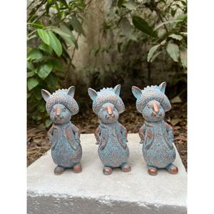 Juego de Estatuas de Conejo de Metal Hechas a Mano, Pátina Verde, Decoración de Jardín para Exteriores, Figuras de Animales de Estilo Simple - Product Image 1