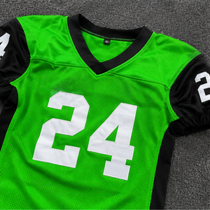 Uniforme de football américain personnalisé, séchage rapide, respirant, 100% polyester, manches courtes, col en V, ensemble de maillots de joueur, nom et numéro de l'équipe - Product Image 3