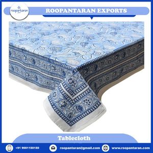 Nappe rectangulaire en bois imprimé à la main, motif floral bleu classique, style élégant, 150x220 cm, au prix le plus bas. - Product Image 4
