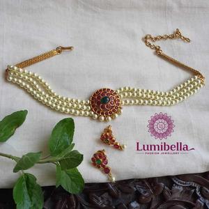 14K Gold Plated Pearl Choker with Christian Cross Pendant - Product Image 3