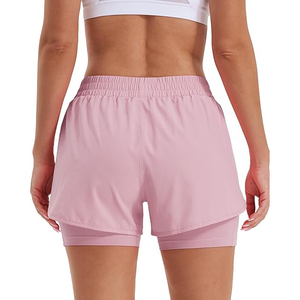 Shorts de sport rose clair pour femmes 2 en 1 avec poche pour téléphone, taille haute, respirants, en polyester, pour l'entraînement - Product Image 3