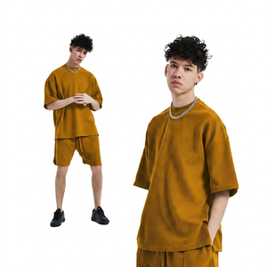 Men's Oversized Solid Color Short Sleeve Knitted T-<b>Shirt</b> O-Neck Casual Breathable Style - Product Image 3