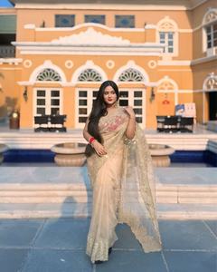 Sari de organza estilo Bollywood, el más hermoso de la India, para mujer, con bordado de lentejuelas pesadas, de secado rápido, para todas las estaciones, lo último en moda para fiestas. - Product Image 3