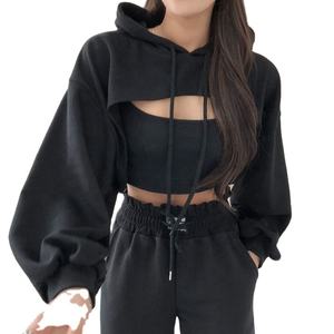 เสื้อมีฮู้ดผ้าฝ้ายผูกเชือกสำหรับผู้หญิงเสื้อโยคะเปิดไหล่ตกเสื้อฮู้ดกีฬาแบบแอกทีฟออกแบบได้ตามต้องการ - Product Image 5