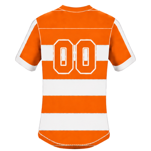Ensemble uniforme de rugby blanc et orange vif à manches courtes, maillot de rugby rayé à col ras du cou, short à cordon de serrage, performance athlétique pour équipe - Product Image 5