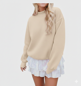 Sweat-shirt à col montant surdimensionné en molleton de coton de haute qualité pour femme, broderie de logo personnalisé, graphisme, streetwear pour femme - Product Image 2