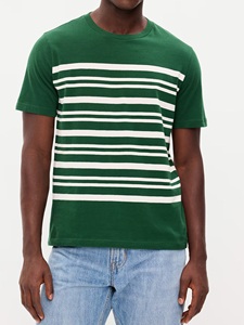 Camiseta a Rayas Casual de Moda, 100% Algodón, Camiseta con Estampado de Rayas Personalizado, Fabricante OEM, Rayas Verdes y Blancas Premium - Product Image 4