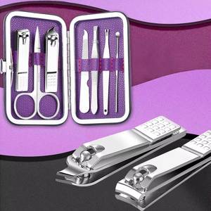 7 In 1 Stainless Steel Nail <b>Kit</b> With Portable Case For <b>Manicure</b> And Pedicure Tools Purple Color Classic Style - Product Image 6