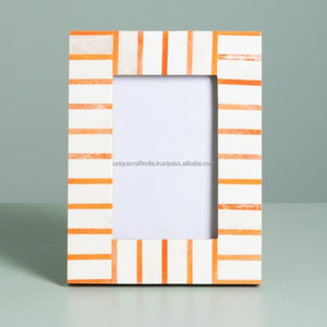 Handcrafted Wooden Photo <b>Frame</b> with Yellow and White Diamond Pattern Bright Modern Home Decor Accent - Product Image 4