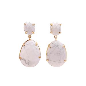 White Howlite Gemstone <b>Gold</b> Vermeil Fancy Shape <b>Dangle</b> <b>Earrings</b> Trendy Wedding Party Gift - Product Image 1
