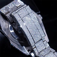 Montre Homme de Luxe en Acier Inoxydable, Entièrement Sertie de Moissanite Blanche VVS, Automatique, Analogique, Verre Incrusté de Diamants, Style Hip Hop