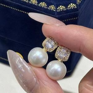 Boucles d'oreilles en perles d'eau douce de 10-11 mm, blanches et violettes, avec une forte brillance, argent S925, longues, féminines, tempérament, bijoux en diamant - Product Image 1