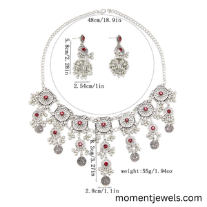 Vintage Ethnic Jewelry <b>Set</b> Choker Necklace and Drop Earrings Alloy <b>Crystal</b> Rhinestone Wedding Party Accessory for Women - Product Image 1
