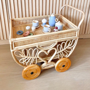 Best quality baby educational toys rattan drink trolley tea cart toy weaving play trolleys - Product Image 1