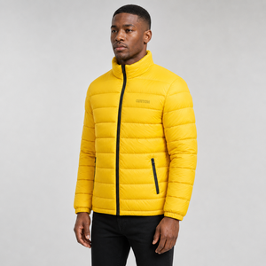 Dernière collection 2026 : Doudoune jaune pour homme, col montant, fermeture éclair, coupe-vent, décontractée, hiver, en polyester synthétique isolé - Product Image 3